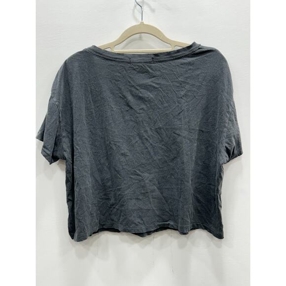 AMO Womens Cropped Top Deep V-Neck Short Sleeve Pullover Cotton Gray Size M - Picture 5 of 9